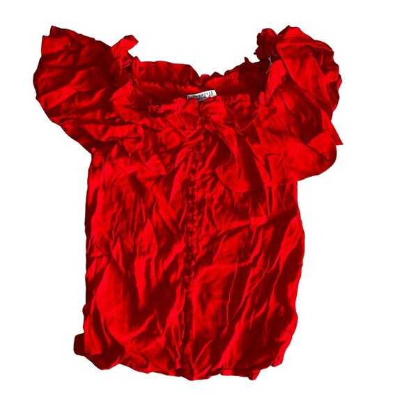 Flynn Skye Tops - Flynn Skye Red Ruffle Button Front Rayon Top Women's Small S